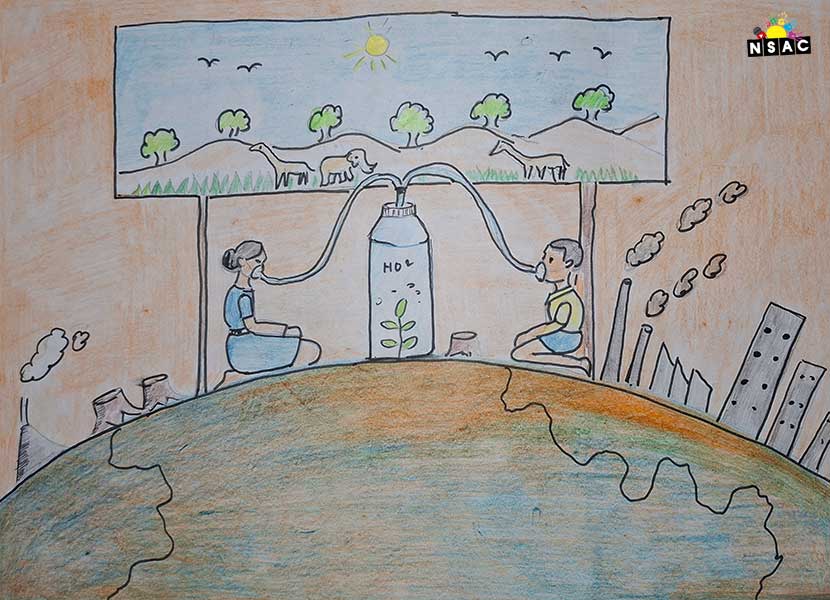 Artwork of Veera Raju Gavli  in 21st All India Child Art Competition 2025, The Future of Earth - Online Competition, National Level Painting Competition for Kids, Painting Competition for Children, Online Painting Competition for Kids, Kids Art Competition, Children Art Contest, Drawing Competition for Children, Painting Competition in Delhi for Kids, Nav Shri Art & Culture Organisation, Himanshu Art Institute, Painting Competition Near Me, Painting Competition for Students, Painting Competition for School, Drawing Competition for School Students, Indian Art Contest, Art Competition, Painting Competition for School Students