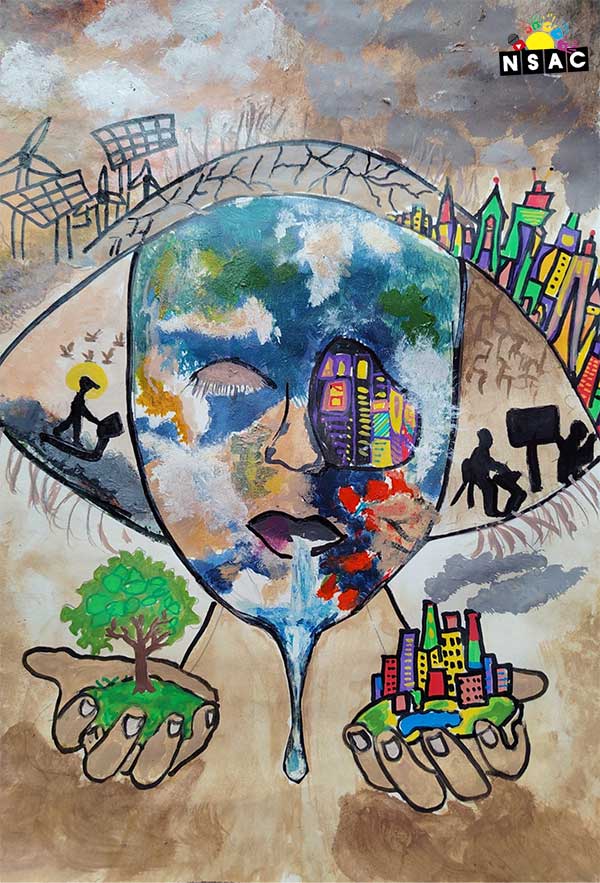 Artwork of Kore Sri Charan in 21st All India Child Art Competition 2025, The Future of Earth - Online Competition, National Level Painting Competition for Kids, Painting Competition for Children, Online Painting Competition for Kids, Kids Art Competition, Children Art Contest, Drawing Competition for Children, Painting Competition in Delhi for Kids, Nav Shri Art & Culture Organisation, Himanshu Art Institute, Painting Competition Near Me, Painting Competition for Students, Painting Competition for School, Drawing Competition for School Students, Indian Art Contest, Art Competition, Painting Competition for School Students