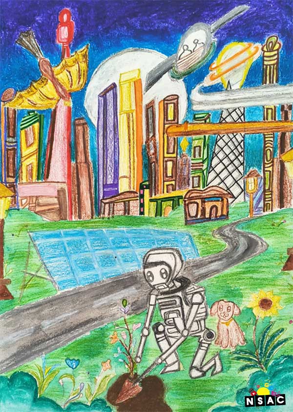 Artwork of Yashaswi Sharma in 21st All India Child Art Competition 2025, The Future of Earth - Online Competition, National Level Painting Competition for Kids, Painting Competition for Children, Online Painting Competition for Kids, Kids Art Competition, Children Art Contest, Drawing Competition for Children, Painting Competition in Delhi for Kids, Nav Shri Art & Culture Organisation, Himanshu Art Institute, Painting Competition Near Me, Painting Competition for Students, Painting Competition for School, Drawing Competition for School Students, Indian Art Contest, Art Competition, Painting Competition for School Students