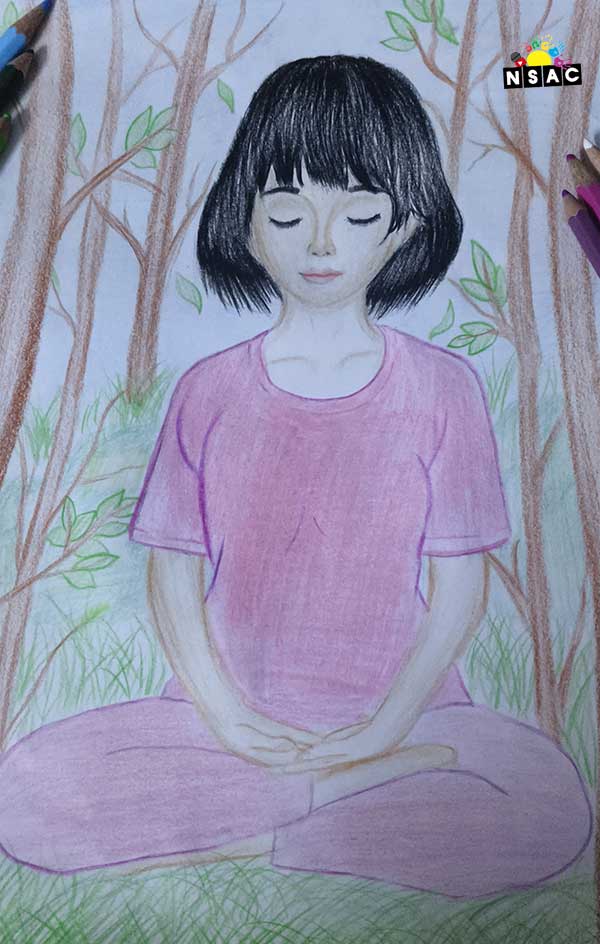 Artwork of Mehar Kaur Sandhu in 21st All India Child Art Competition 2025, In Search of Inner Peace - Online Competition, National Level Painting Competition for Kids, Painting Competition for Children, Online Painting Competition for Kids, Kids Art Competition, Children Art Contest, Drawing Competition for Children, Painting Competition in Delhi for Kids, Nav Shri Art & Culture Organisation, Himanshu Art Institute, Painting Competition Near Me, Painting Competition for Students, Painting Competition for School, Drawing Competition for School Students, Indian Art Contest, Art Competition, Painting Competition for School Students