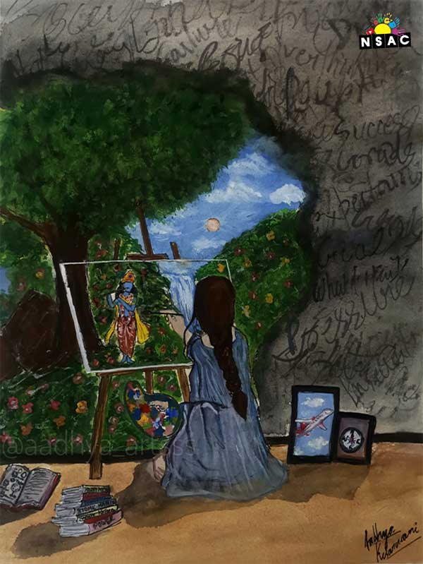 Artwork of Aadhya Kesarwani in 21st All India Child Art Competition 2025, In Search of Inner Peace - Online Competition, National Level Painting Competition for Kids, Painting Competition for Children, Online Painting Competition for Kids, Kids Art Competition, Children Art Contest, Drawing Competition for Children, Painting Competition in Delhi for Kids, Nav Shri Art & Culture Organisation, Himanshu Art Institute, Painting Competition Near Me, Painting Competition for Students, Painting Competition for School, Drawing Competition for School Students, Indian Art Contest, Art Competition, Painting Competition for School Students